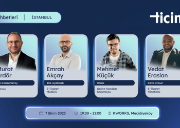 Ticimax E-Ticaret Sohbetleri İstanbul 2025 etkinlik görseli – 7 Ekim’de KWORKS Mecidiyeköy’de düzenlenecek, e-ticarette satış artırma yolları.