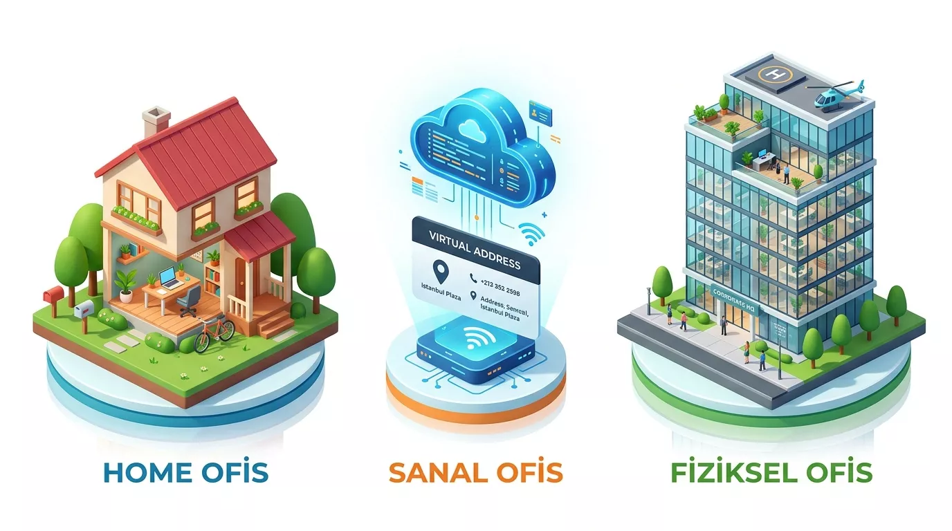 Home ofis, sanal ofis ve fiziksel ofis modellerinin 2026 maliyet ve avantaj karşılaştırması.