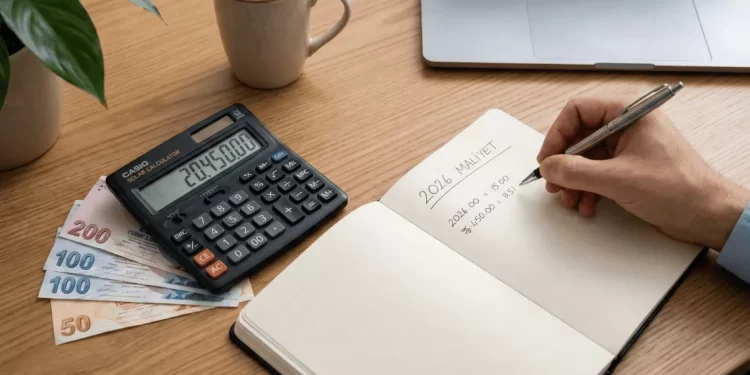 2026 şirket kurma maliyeti hesabını yapan, önünde Türk Lirası ve hesap makinesi olan girişimci.