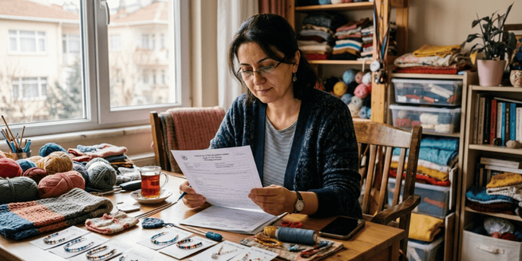 Esnaf vergi muafiyeti belgesi 2026 – evde el emeğiyle üretim yapan kadın