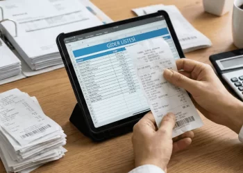 Şahıs şirketi gider gösterme listesini kontrol eden ve fişleri düzenleyen işletme sahibi.