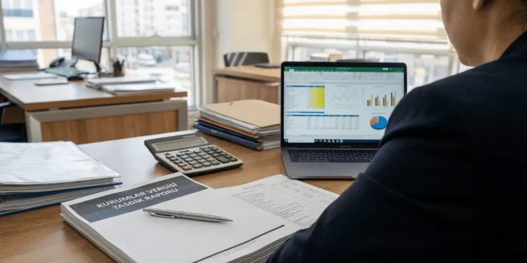 Yeminli Mali Müşavir tasdik raporu zorunluluğunu anlatan mühürlü belgeler ve finansal raporlar.