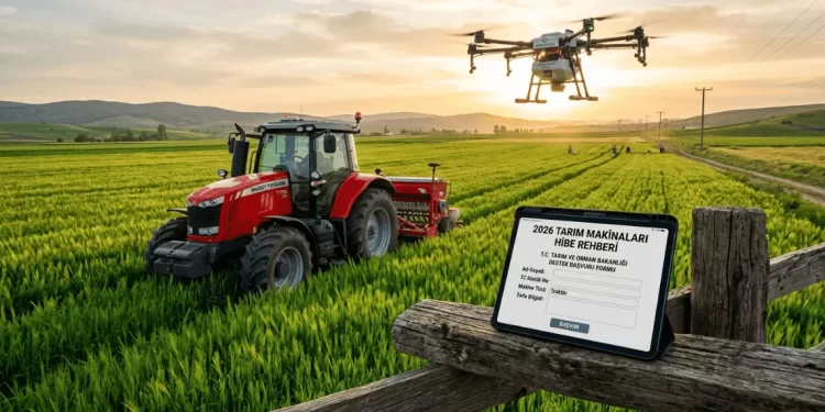 2026 yılı tarım makinaları hibe desteği kapsamında traktör ve zirai drone görseli.