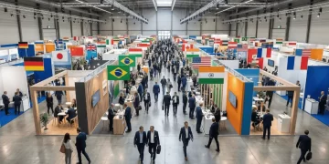 2026 yurt dışı fuar desteği — uluslararası ticaret fuarı stant alanı havadan görünüm