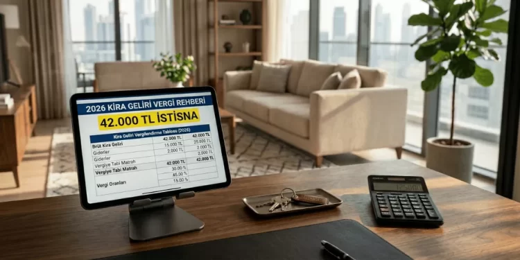 2026 kira geliri vergisinde gider yöntemlerini gösteren profesyonel ofis ve konut konseptli görsel.