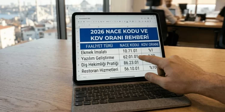 2026 yılı güncel NACE kodu KDV oranları sorgulama rehberini inceleyen bir kişiv e tableti