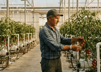 Çiftçi modern serasında TKDK hibe desteğiyle kurduğu hidroponik sistemin yanında — sera hibe desteği 2026 başvuru rehberi