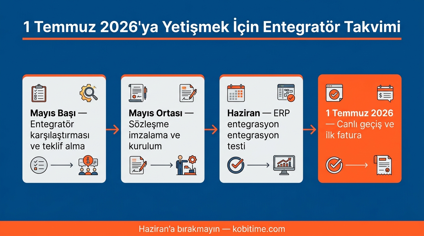 1 Temmuz 2026 e-fatura zorunluluk tarihine yetişmek için entegratör seçim ve kurulum takvimi