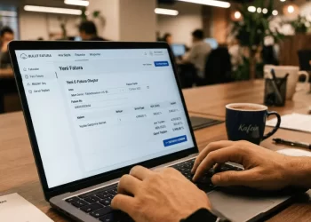 Bilgisayarda e-fatura entegratör arayüzünden fatura kesen kullanıcı