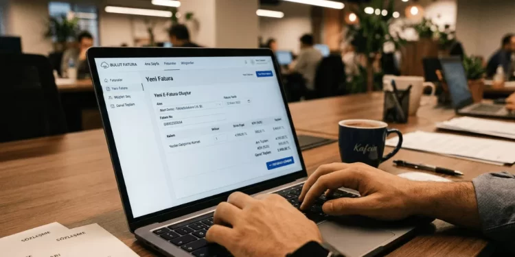Bilgisayarda e-fatura entegratör arayüzünden fatura kesen kullanıcı