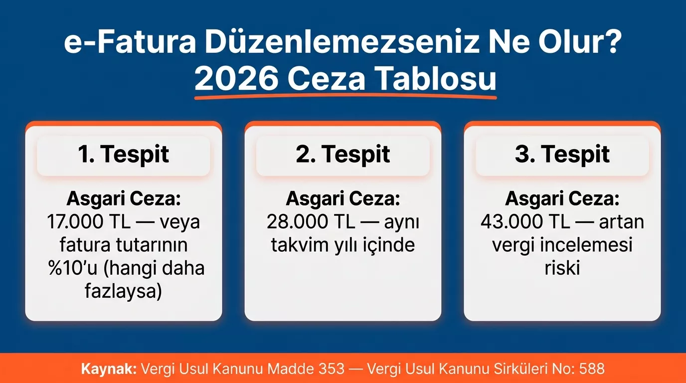 e-Fatura düzenlemeyenlere 2026'da kesilecek özel usulsüzlük cezaları: ilk, ikinci ve üçüncü tespit tutarları