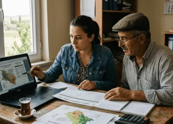 KKYDP 2026 işletme planı hazırlayan çiftçi ve danışman masa başında belgeleri inceliyor