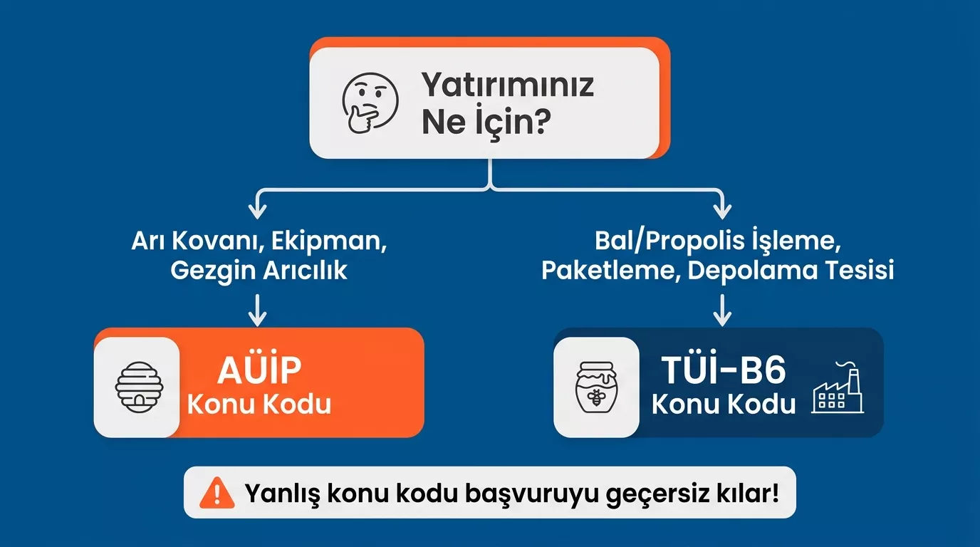 KKYDP arıcılık hibesi AÜİP ve TÜİ-B6 konu kodu seçimi karar ağacı