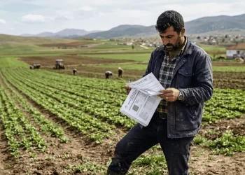 KKYDP 2026 desteklenen yatırım konuları – çiftçi tarım arazisinde proje belgelerini inceliyor