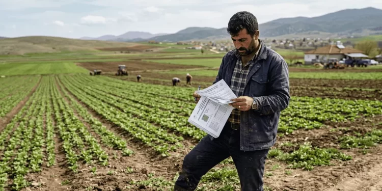 KKYDP 2026 desteklenen yatırım konuları – çiftçi tarım arazisinde proje belgelerini inceliyor