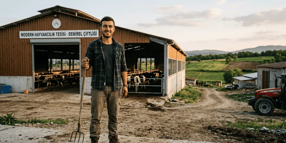 KKYDP 2026 kırsal kalkinma destekleri – kırsal alanda genç çiftçi modern ahır önünde
