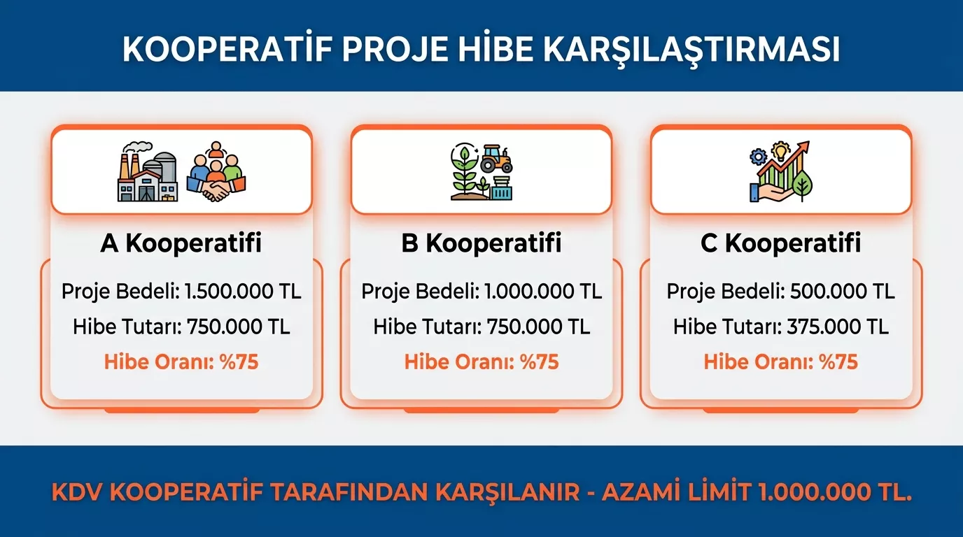 KOOP-DES mal alımı hibe desteği hesaplama - A B C kooperatifi örnek tablosu