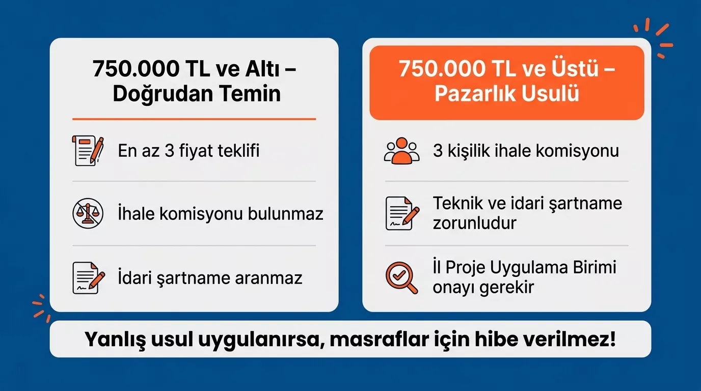 KOOP-DES satın alma usulleri 750.000 TL eşiği - doğrudan temin ve pazarlık usulü karşılaştırması