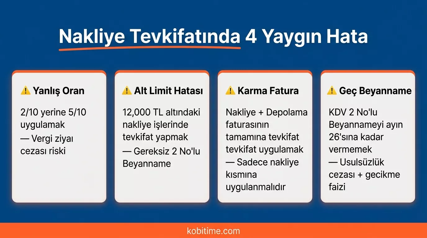 Nakliye KDV tevkifatında yapılan 4 yaygın hata: yanlış oran, alt sınır hatası, karma fatura ve geç beyanname ceza riskleri