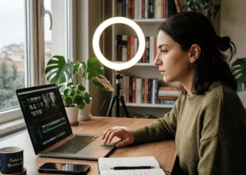 içerik üreticisi evdeki ofisinde laptop başında çalışıyor — sosyal medya istisna belgesi 2026 rehberi