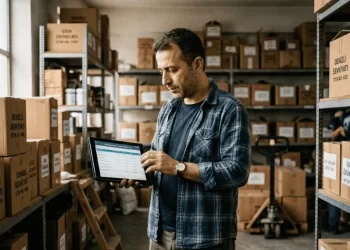 Esnaf KOBİ depoda tablet ile stok takip programı kullanıyor