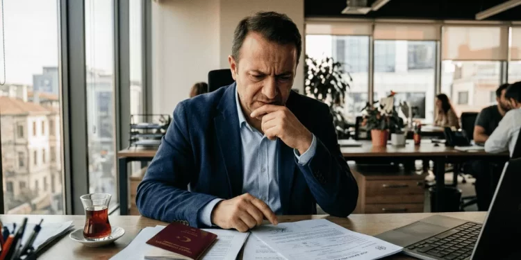 Vergi borcu yurtdışı çıkış yasağı - iş insanı pasaport ve belgelere bakıyor