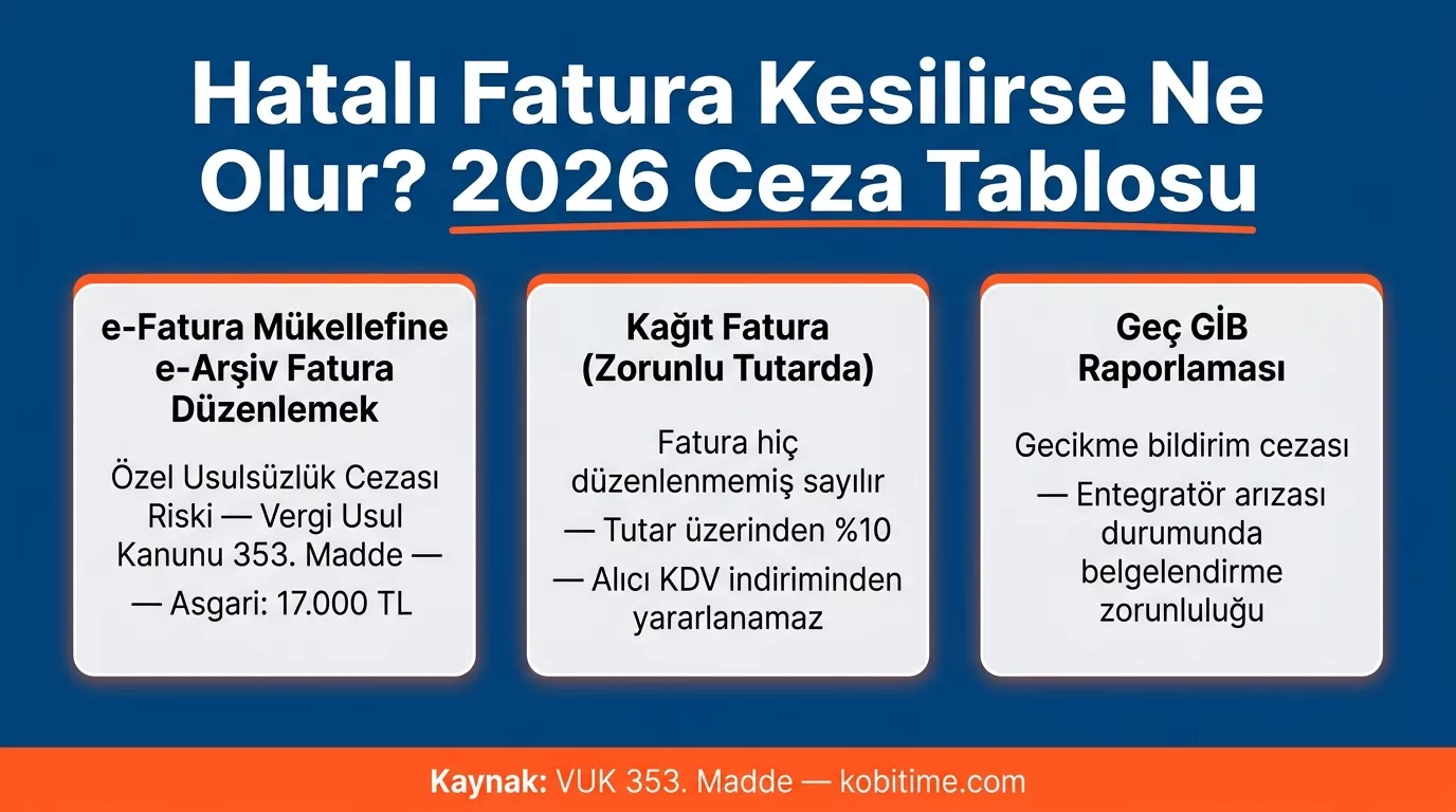 Yanlış fatura kesildiğinde VUK 353 kapsamında uygulanacak özel usulsüzlük cezaları 2026