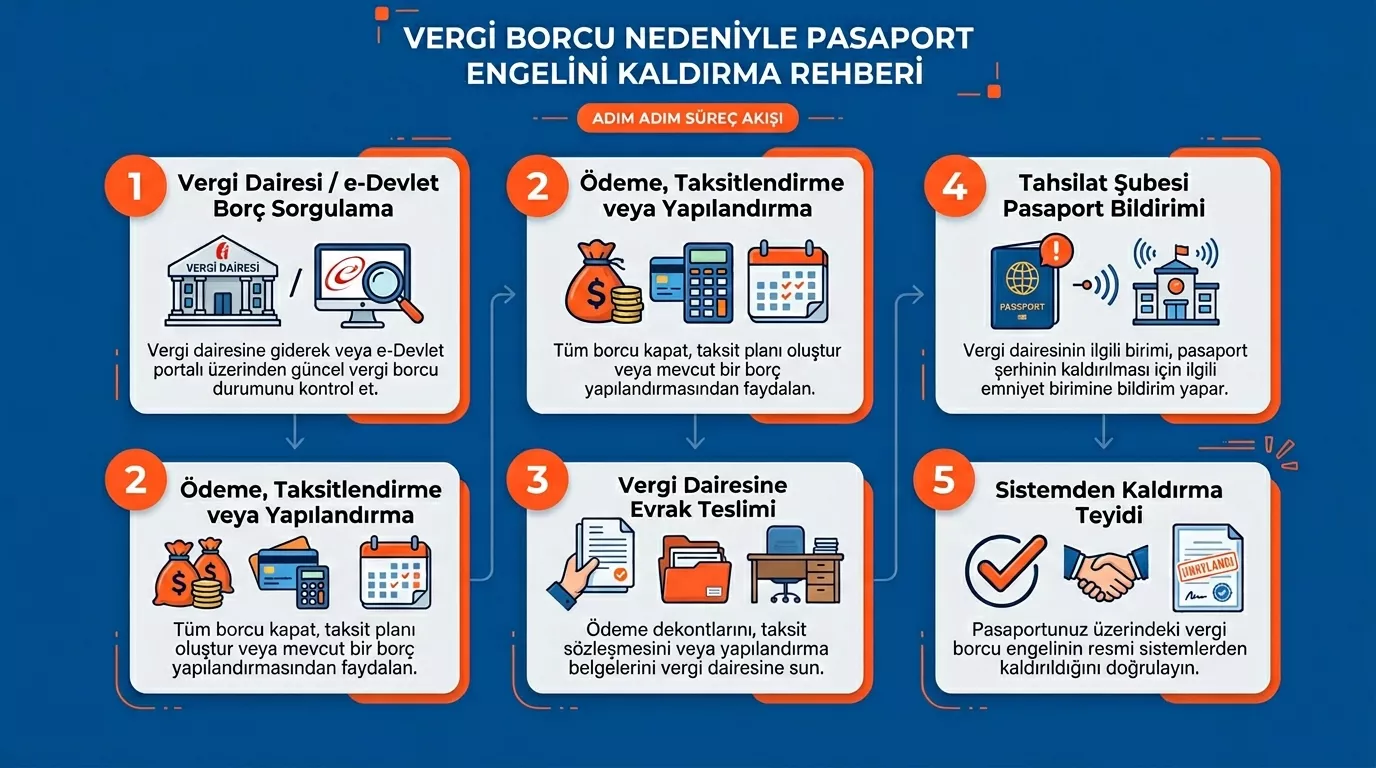 Vergi borcu yurtdışı çıkış yasağı kaldırma adımları infografik