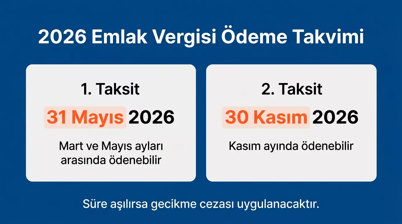 2026 emlak vergisi birinci ve ikinci taksit ödeme tarihleri takvimi