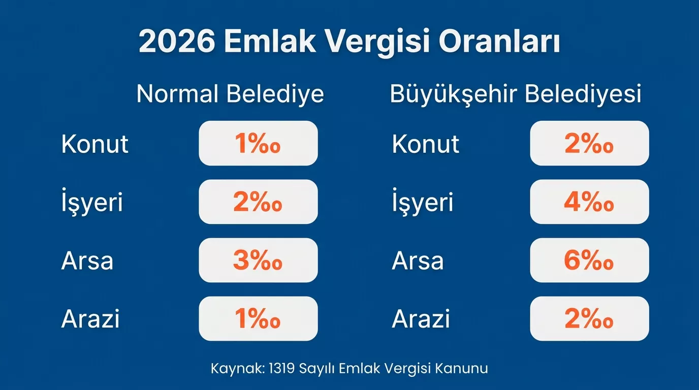 2026 yılı büyükşehir ve normal belediye emlak vergisi oranları karşılaştırma tablosu