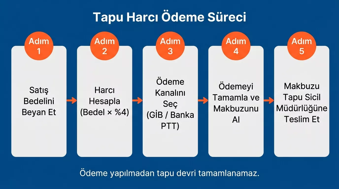 Tapu harcı ödeme süreci adım adım akış diyagramı